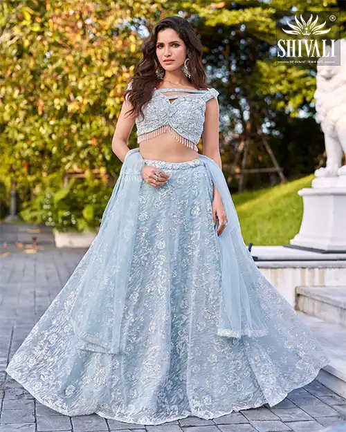 Multi Crop-Top with Net Dupatta